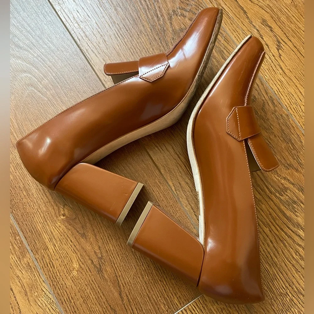 M. Gemi Brown Leather Block Heels - Picture 3 of 9